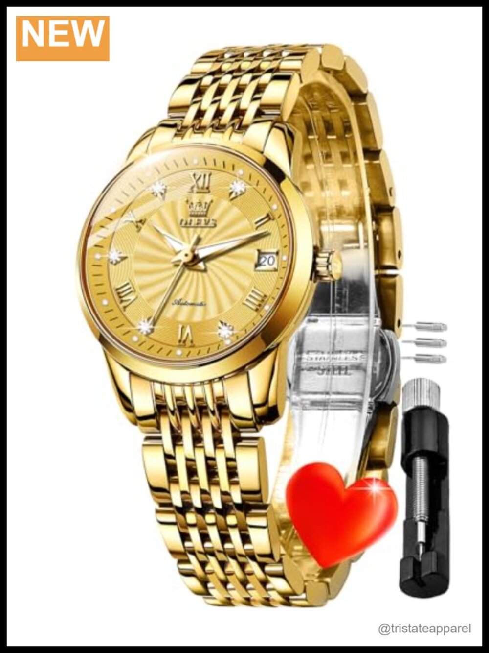 OLEVS Automatic Self Winding Women's Watch Diamond Roman Scale 100ft Waterproof